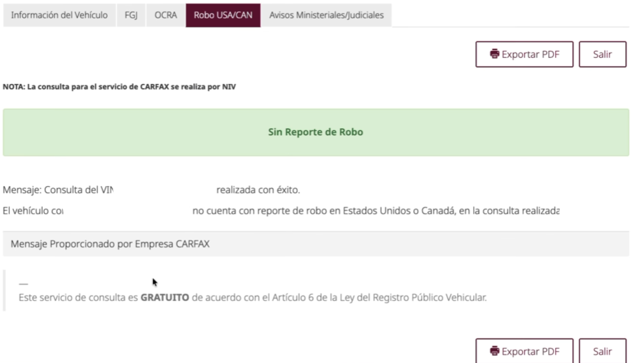 repuve robo USA/Canadá